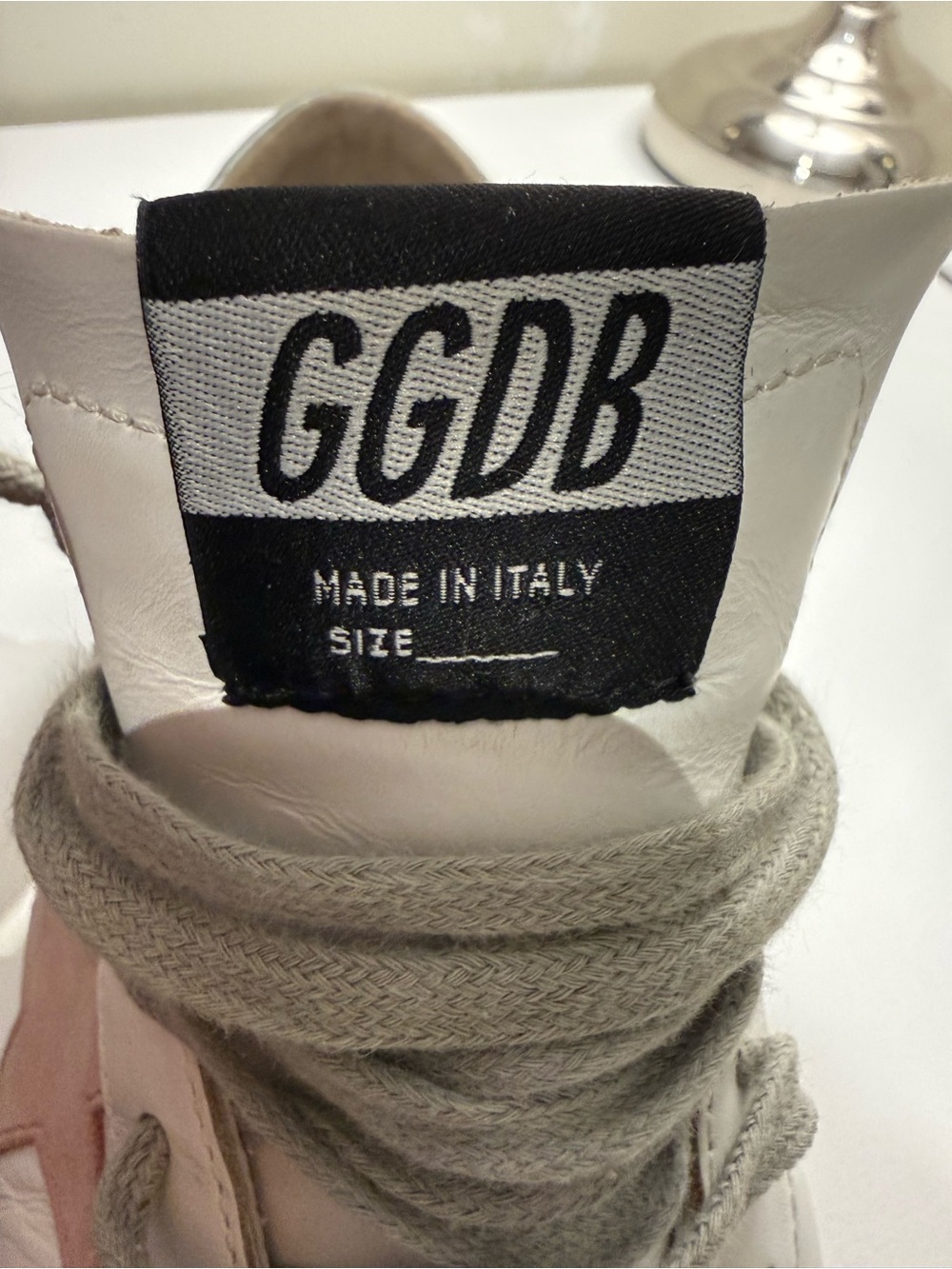 Golden Goose HI STAR White Leather Sneakers with Blush Star and Metallic Heel - Picture 4 of 16